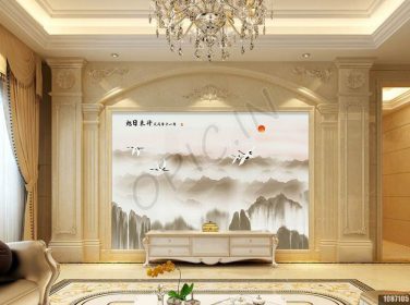 دانلود طرح کاغذ دیواری سبک چینی ، جوهر ، چشم انداز ، huangshan ، ابر ، درخت کاج ، دیوار پس زمینه تلویزیون