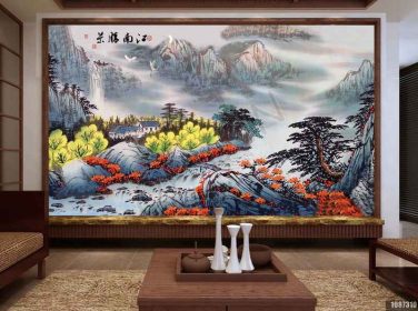 دانلود طرح کاغذ دیواری سبک چینی ، جوهر ، چشم انداز ، دیوار پس زمینه تلویزیون shengjing jiangnan