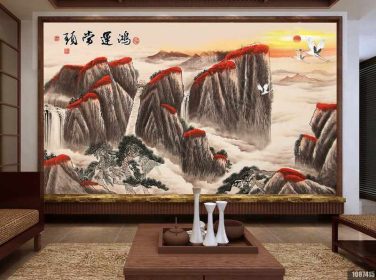 دانلود طرح کاغذ دیواری سبک چینی ، جوهر ، چشم انداز ، ثروت خوب ، نقاشی چینی ، دیوار پس زمینه تلویزیون