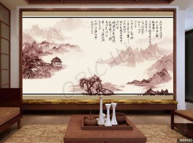 دانلود طرح کاغذ دیواری کامل 0٪ نقاشی جوهر چینی جدید طراحی تصویری هنری کوه اوج دیواری پس زمینه تلویزیون