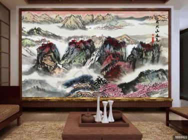 دانلود طرح کاغذ دیواری نقاشی به سبک چینی ، نقاشی ، چشم انداز ، jinggangshan ، دیوار پس زمینه تلویزیون بهار