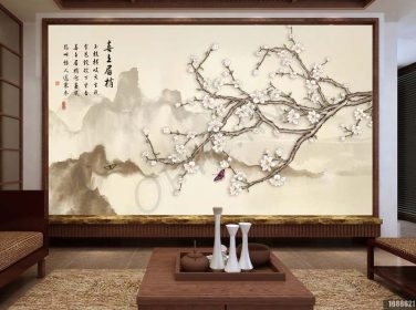 دانلود طرح کاغذ دیواری گل قلم جدید چینی دست قلم نقاشی شده و زمینه چشم انداز ماگنولیای گل