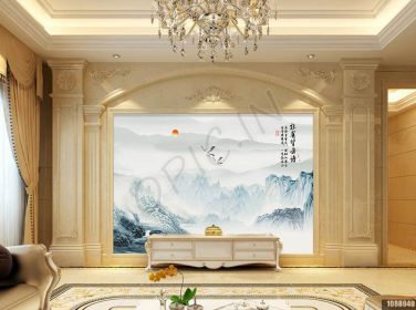 دانلود طرح کاغذ دیواری چشم انداز جوهر به سبک چینی ، دیوار پس زمینه تلویزیون دو فو وانگ yuetu