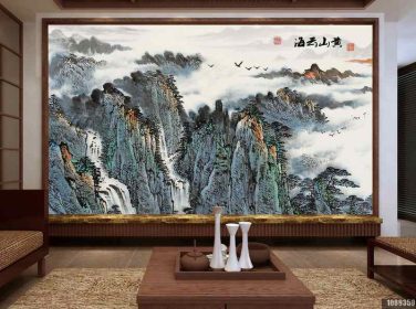 دانلود طرح کاغذ دیواری جوهر سبک چینی نقاشی چینی چشم انداز نقاشی چینی پس زمینه تلویزیون huangshan yunhai