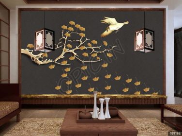 دانلود طرح کاغذ دیواری سبک چینی پرنده برگریز پرواز پرواز پس زمینه لامپ باستانی
