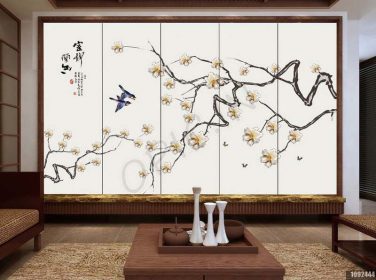 دانلود طرح کاغذ دیواری دیواری پس زمینه ارکیده به سبک دست قلم جدید چینی