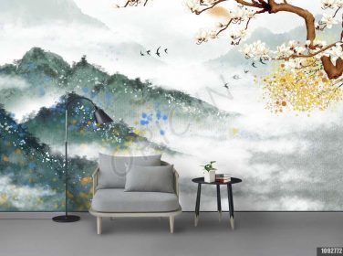 دانلود طرح کاغذ دیواری نقاشی منظره جدید چینی ، برداشت هنری ، جرثقیل ، دیواره ماهیگیر