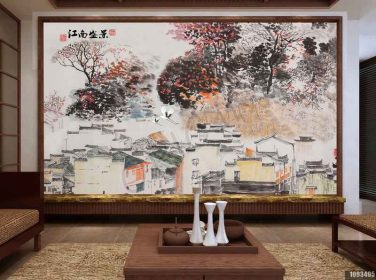 دانلود طرح کاغذ دیواری جوهر سبک چینی jiangnan shengjing دیوار پس زمینه تلویزیون