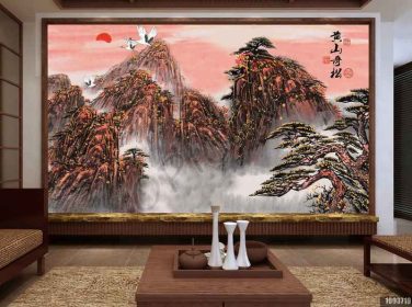 دانلود طرح کاغذ دیواری سبک چینی ، جوهر ، چشم انداز ، نقاشی چینی ، دیوار پس زمینه تلویزیون huangshan qifeng
