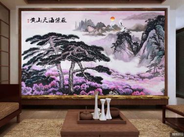 دانلود طرح کاغذ دیواری سبک چینی چشم انداز جوهر نقاشی چینی دیوار پس زمینه huangshan yunhai