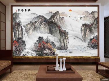 دانلود طرح کاغذ دیواری سبک چینی ، جوهر ، جوهر ، چشم انداز ، نقاشی چینی ، آب غنی ، دیواره پس زمینه جریان طولانی