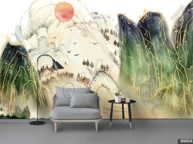 دانلود طرح کاغذ دیواری قلم جوهر قلم سبک چینی نقاشی چینی دیوار بزرگ xiongfeng پس زمینه تلویزیون wall_001