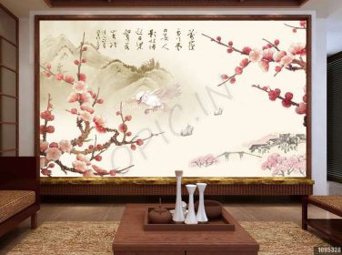 دانلود طرح کاغذ دیواری نقاشی پس زمینه سنتی جوهر رنگی چینی