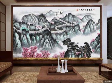 دانلود طرح کاغذ دیواری نقاشی چینی به سبک چینی ، نقاشی منظره ، دیوار عالی ، صحنه بهار ، دیوار پس زمینه تلویزیون