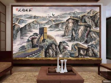 دانلود طرح کاغذ دیواری دست سبک چینی رنگ چشم انداز نقاشی چینی پس زمینه شکوه دیوار بزرگ