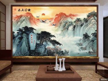 دانلود طرح کاغذ دیواری چشم انداز جوهر سبک چینی نقاشی چینی taishan طوفان دیوار پس زمینه تلویزیون طلوع آفتاب