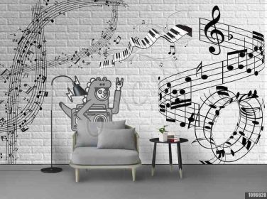 دانلود طرح کاغذ دیواری نوستالژیک با نقاشی دیواری پس زمینه موسیقی کشیده شده است