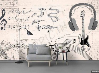 دانلود طرح کاغذ دیواری دیوار آجری پرنعمت دست ساز دیواری ابزار موسیقی راک