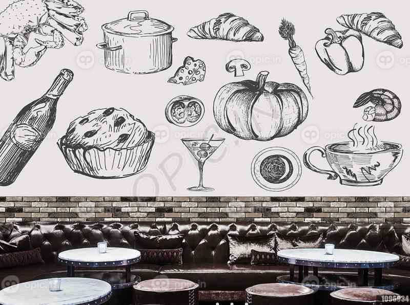 دانلود طرح کاغذ دیواری دیوار رنگ رستوران سیاه و سفید رستوران غربی رنگ آمیزی شده است