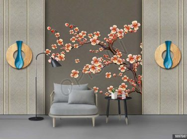 دانلود طرح کاغذ دیواری جدید چینی عنصر سنتی آلو با چوب آویز ساخته شده دیوار تزئینی پارچه تزئینی