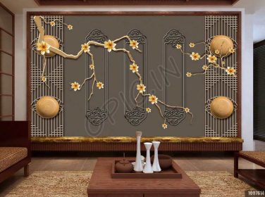 دانلود طرح کاغذ دیواری عناصر سنتی جدید چینی ، صفحه گل ، پارچه ، دیوار پس زمینه تلویزیون