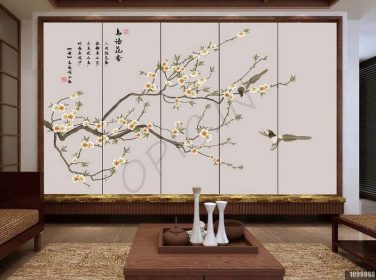 دانلود طرح کاغذ دیواری دیواری پس زمینه گیاه قلم گل جدید نقاشی شده به سبک چینی