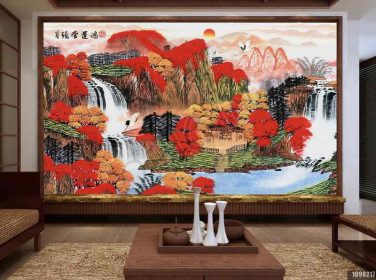 دانلود طرح کاغذ دیواری سبک چینی ، نقاشی چینی ، چشم انداز ، ثروت خوب ، دیوار پس زمینه تلویزیون
