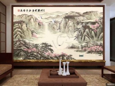 دانلود طرح کاغذ دیواری سبک چینی چشم انداز جدید چینی نقاشی چینی wanshui qianshan در پس زمینه است