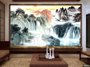 دانلود طرح کاغذ دیواری دیوار پس زمینه نقاشی جوهر افقی جدید چینی