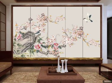 دانلود طرح کاغذ دیواری دست جدید چینی دیوار آلو دقیق را رنگ آمیزی کرده است