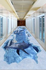 دانلود طرح کفپوش نقاشی دیواری ماهی دلفین در زیر آب جهان
