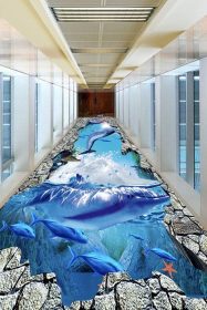 دانلود طرح کفپوش رویای دلفین دنیای زیر آب رویایی  نقاشی بدن سه بعدی نقاشی دیواری پس زمینه wall