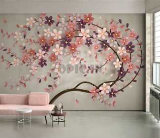 دانلود طرح کاغذ دیواری یک گل جدید یک درخت گل نوردی مدرن 3D پس زمینه تلویزیون استریو مدرن