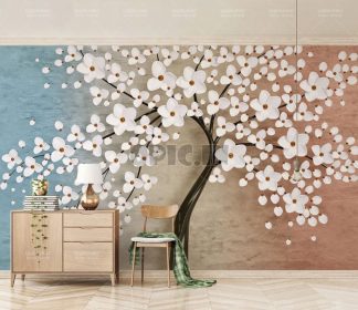 دانلود طرح کاغذ دیواری 3D استریو جدید گل درخت دیواری پس زمینه تلویزیون مدرن