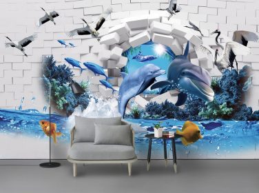 دانلود دیوار پس زمینه جرثقیل سفید دلفین 3D مدرن