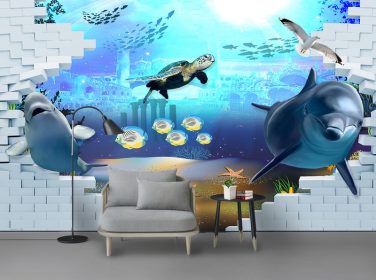 دانلود دیوار پس زمینه دلفین 3D زیر آب مدرن مدرن