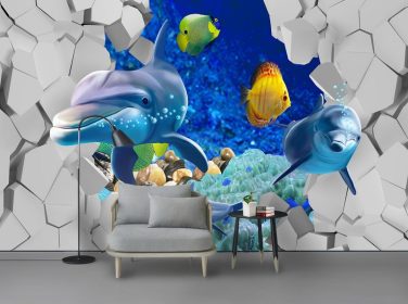 دانلود دیوار پس زمینه تلویزیون دلفین 3D استریو مدرن