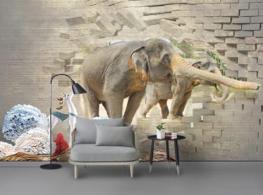 دانلود دیوار اتاق خواب حیوانات فیل 3 بعدی استریو
