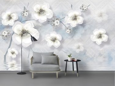 دانلود نقاشی تزئینی دیوار پس زمینه تلویزیون مینیمالیستی مدرن گل