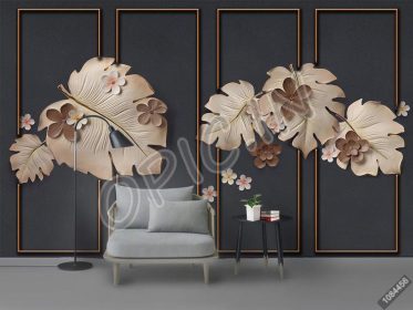 دانلود طرح کاغذ دیواری برگ های گل مدرن دیوار زمینه برجسته 3D