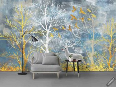 دانلود طرح کاغذ دیواری نوردیک جنگل طلایی الک چشم انداز تلویزیون دیوار پس زمینه