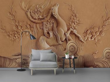دانلود دیواری پس زمینه تلویزیون آهو طلایی برجسته 3D مدرن برجسته
