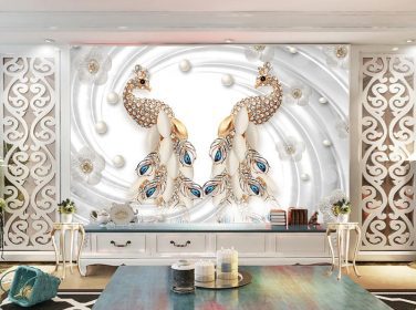 دانلود 3D دیواری پس زمینه جواهرات طاووس ، گل مروارید زیبایی شناسی زیبا