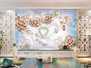 دانلود طرح کاغذ دیواری خانه و غنی سه بعدی دیوار جواهرات لوکس گل