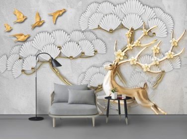 دانلود گل های برجسته مدرن گل برجسته 3D پرنده دیواری sika deer tv background