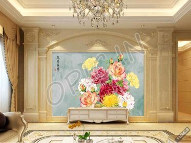 دانلود طرح کاغذ دیواری دیوار چینی نقاشی بادی چینی گل و پرنده زیبا