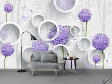 دانلود طرح کاغذ دیواری مد مدرن دایره سه بعدی گل بنفش دیوار زمینه گلبرگ نخلستان