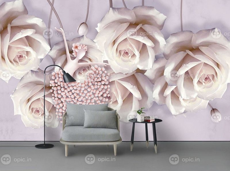 دانلود 3D رقصنده گل رز صورتی خلاق دیواری پس زمینه امداد سه بعدی