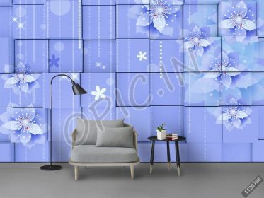دانلود طرح کاغذ دیواری مدرن و ظریف زیبا 3D کوچک گل تازه تلویزیون پس زمینه دیوار