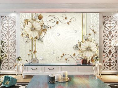 دانلود دیواره الماس گل جواهرات لوکس و شامپاین 3D